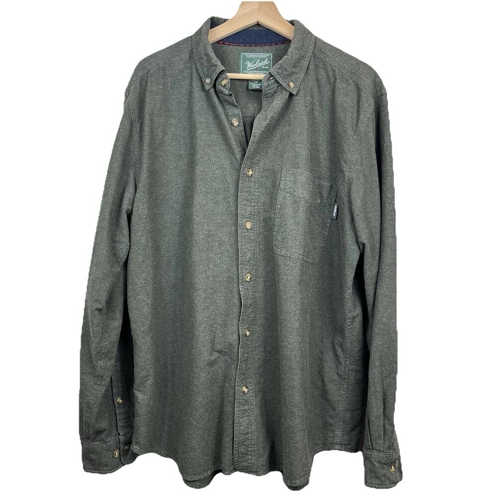 Woolrich‎ Button Up Mens Cotton Flannel Chamois Shirt Large Green Lumberjack
